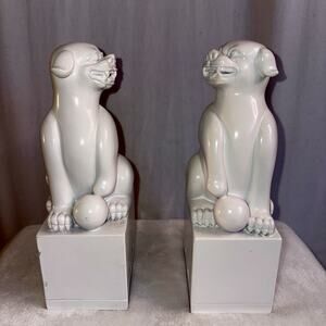 Jonathan Adler Happy Chic Elizabeth Foo Dog Set Of 2 Bookends White 8” Pair